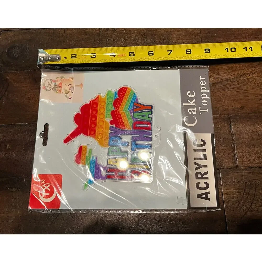 Acrylic Birthday Cake Topper Fidget Popper Rainbow Unicorn Dinosaur NEW NIP